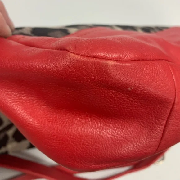 *SOLD* Coach Leopard Print & Red Hobo Bag, Trimmed w/ Leather, Red Tan & Black - Picture 6 of 13
